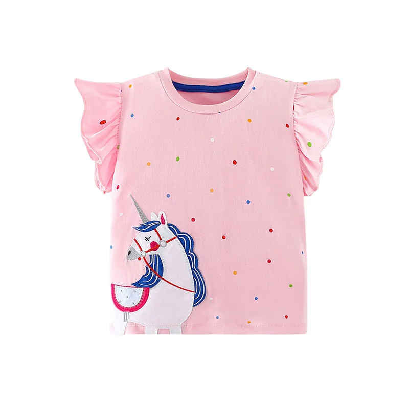 

Jumping Meters 2-7T New Arrival Unicorn Embroidery Girls Tees Cotton Summer Toddler Clothes Kids Tops Children's Tshirts