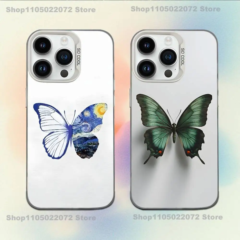 

Fashion Elegant Butterfly Phone Case For iPhone 16,15,14,13,12,11,Mini,Pro,E,MAX White Candy Matte Shockproof Cover