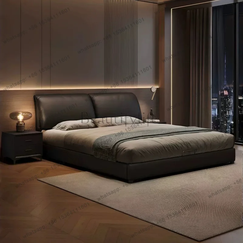 LSItalian cowhide elephant ear floating storage double bed master bedroom home interior decoration furnishing daily rest arrange
