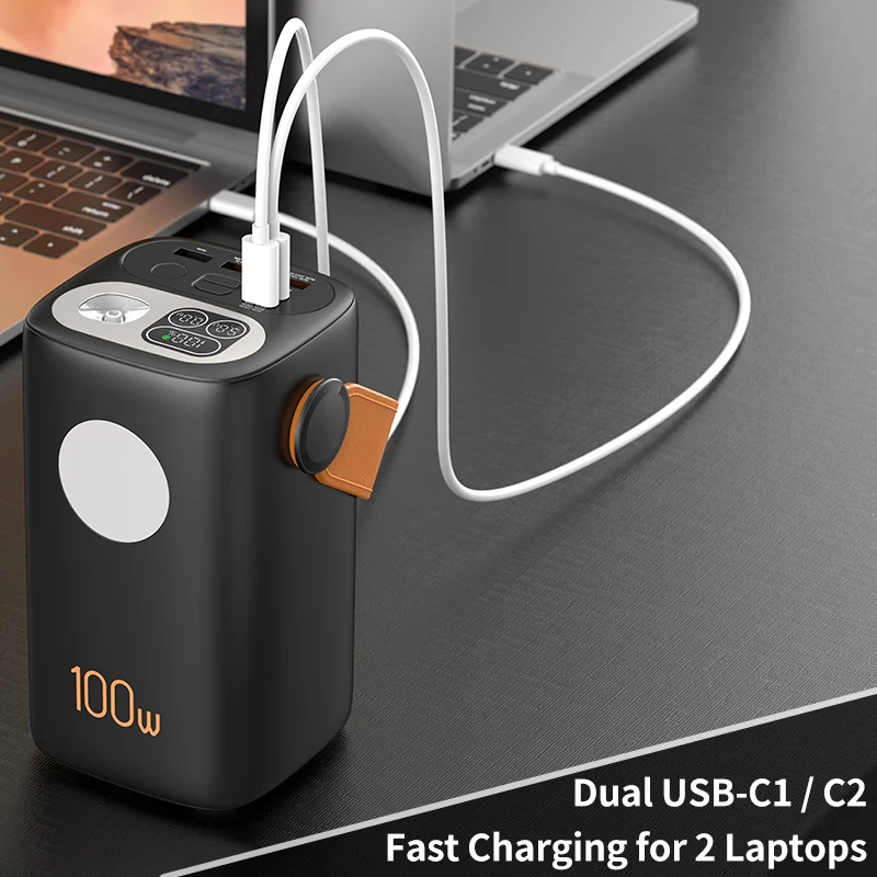 100W Laptop Power Bank 60000Mah Capacity Portable Fast Charging Power Bank Laptop  With Dual Led Lights