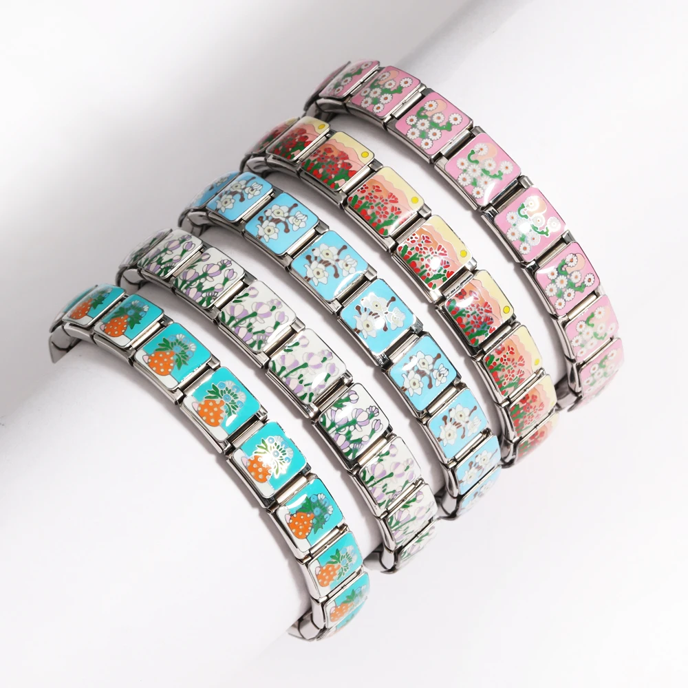 For Men Women Fashion Gift Cute Colorful Printing Pattern Italian Charm Module Stainless Steel 9mm Bracelets DIY Making Jewelry
