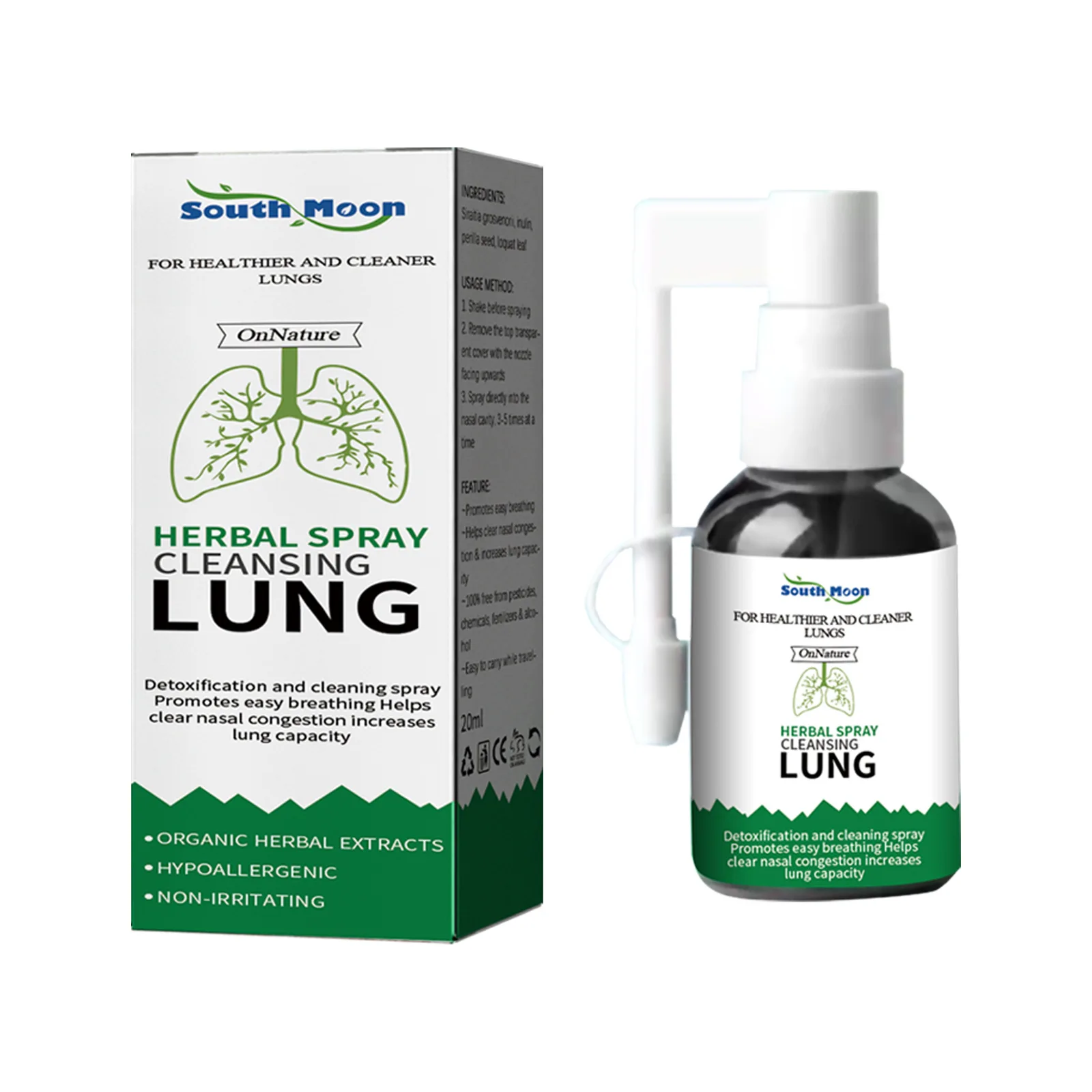 South Moon Herbal Spray Cleansing Lung  Relieve Sore Throat Inflammation Nose Discomfort Non Irritating Nasal Body Care Spray