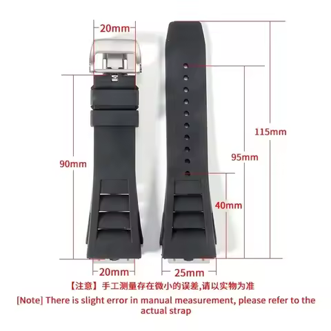 Silicone watch strap for Richard Miller watch band 25MM rubber strap breathable concave convex mouth men's bracelet steel strap