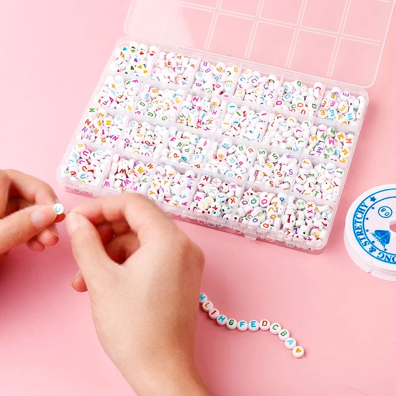1200pcs/Box Acrylic English Alphabet Letter Beads Kits With Stretch Cords For Name Bracelets Jewelry Making Acrylic Beads Box image 4