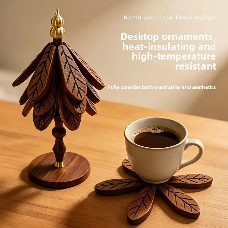 Black Walnut Wood Christmas Tree Coaster Elegant Heat Insulation Pad for Dining Room High End Kitchen Decor Housewarming Present