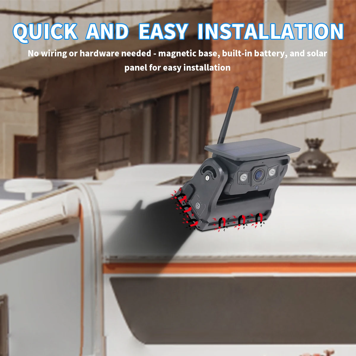 Wireless WIFI 1080P Android IOS APP Magnet Reverse Backup Vehicle Solar Camera With Build in Battery for Truck Van Semi Trailer