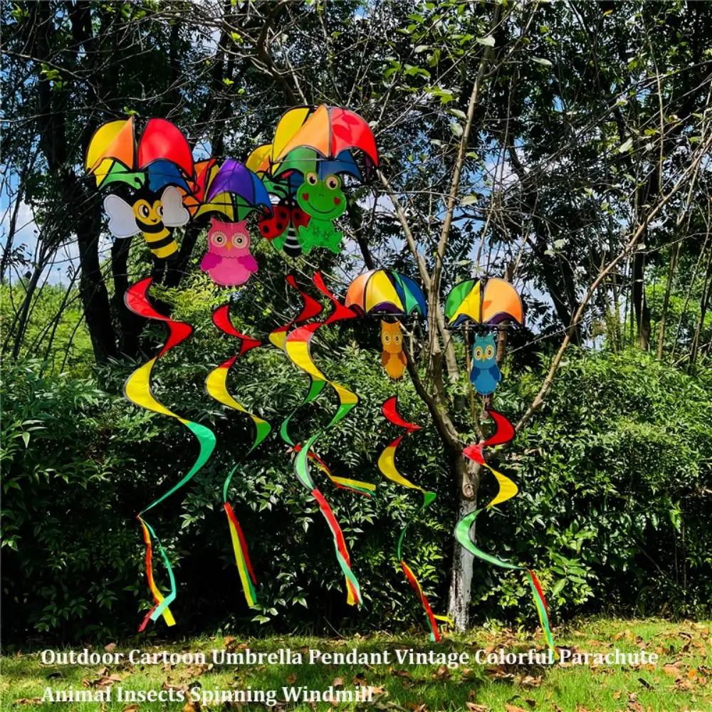 カラフルな漫画風傘ペンダント、無毒の吊り下げ布＆プラスチック製動物昆虫回転風車ウィンドチャイムパーツ