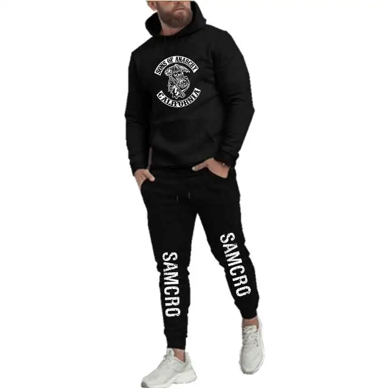 

Spring Men Warm Casual Two Piece Sets White Letter Print Hoodie Top Pant Beige Personality Sweatshirts Street Fashion Sport Suit