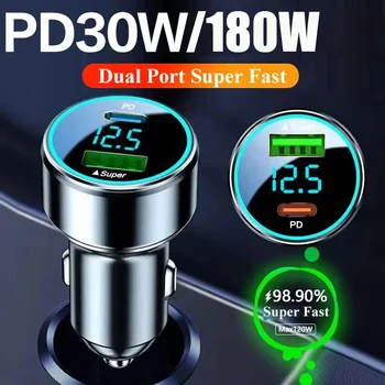 PD 30W USB C araç şarj ile gerilim monitör 180W süper hızlı şarj adaptörü iPhone iPad Samsung OPPO VIVO Huawei Oneplus