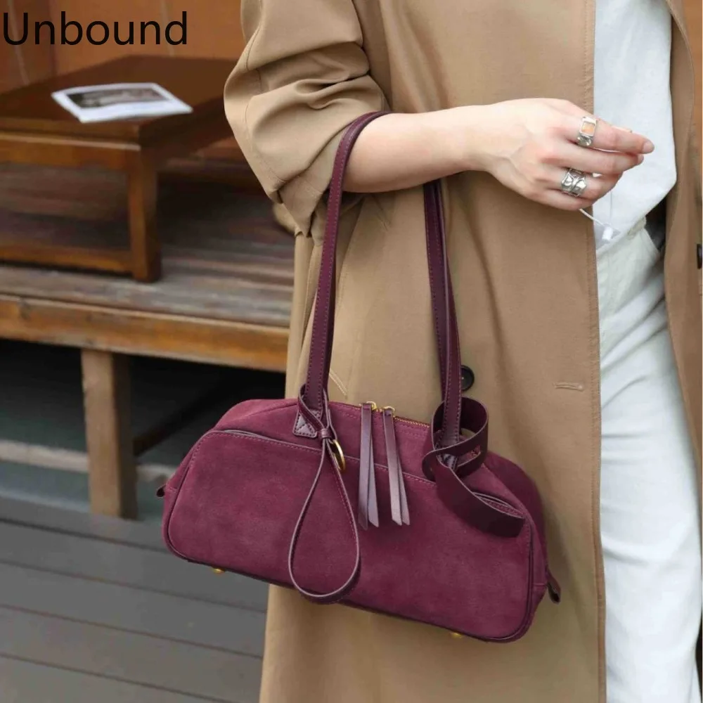 

Новая винтажная сумка-бостон из натуральной замши и кожи, через плечо, для повседневного использования, роскошная, элегантная, модная, горячая новинка