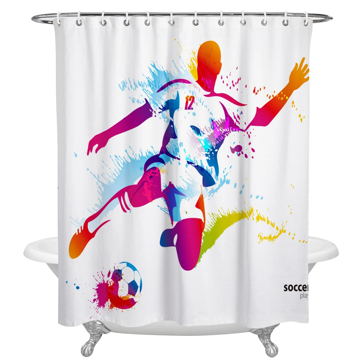 Soccer Sport Rainbow Athletes Color Art Design Waterproof Shower Curtain With Hook Bath Curtains Bathroom Decoration Accessories