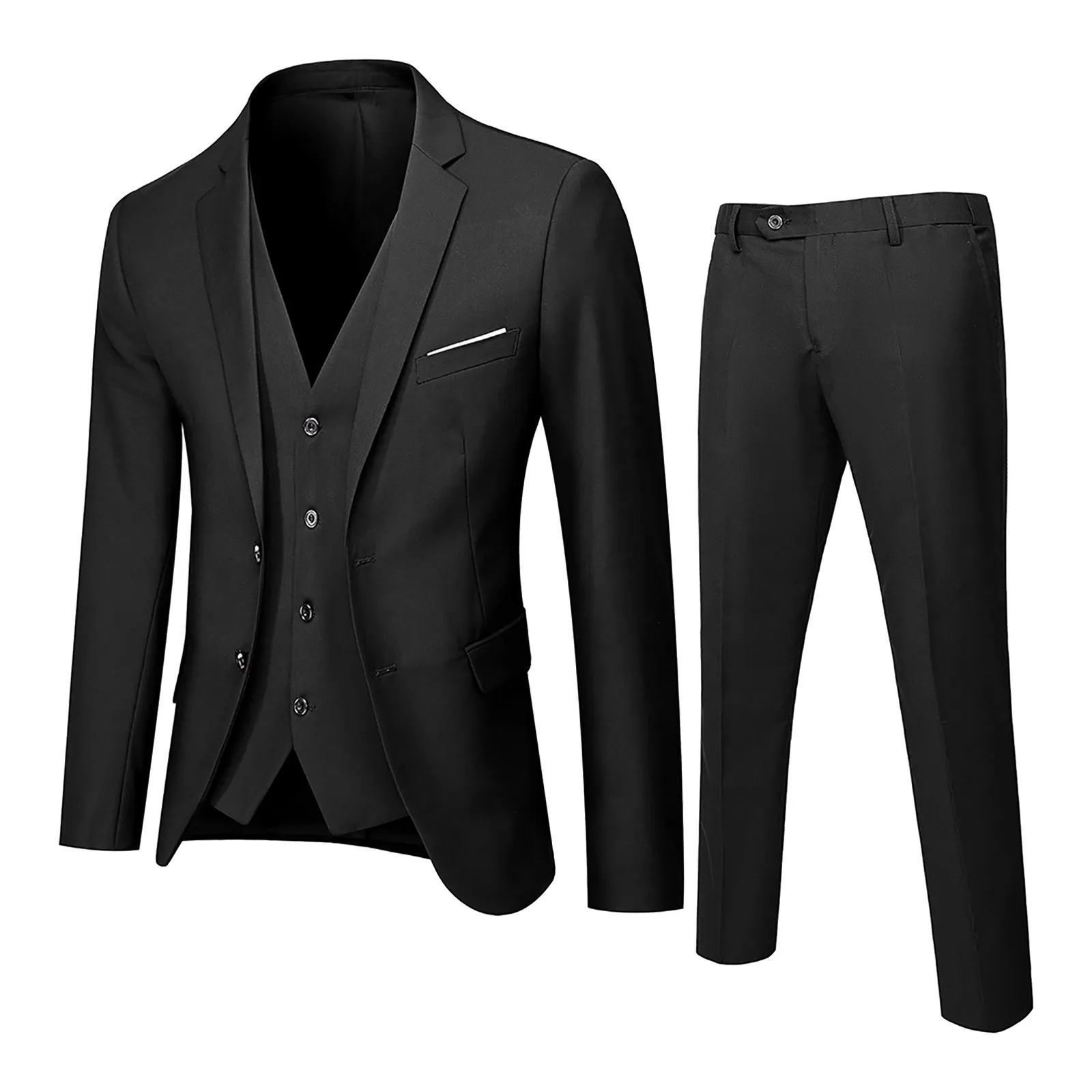 Conjuntos de 3 piezas para hombre, trajes de negocios, chaleco, pantalones, abrigos azules, chaquetas formales elegantes para fiesta de boda, traje