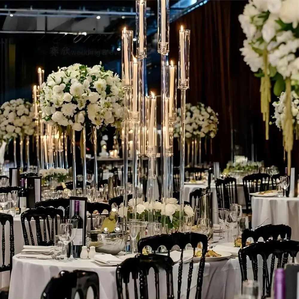 1PC 38.5in Tall Arcylic Candlesticks Holder Wedding Centerpieces For Tables ,8Arm Clear Candelabra Candle Holder For Wedding, T view 3