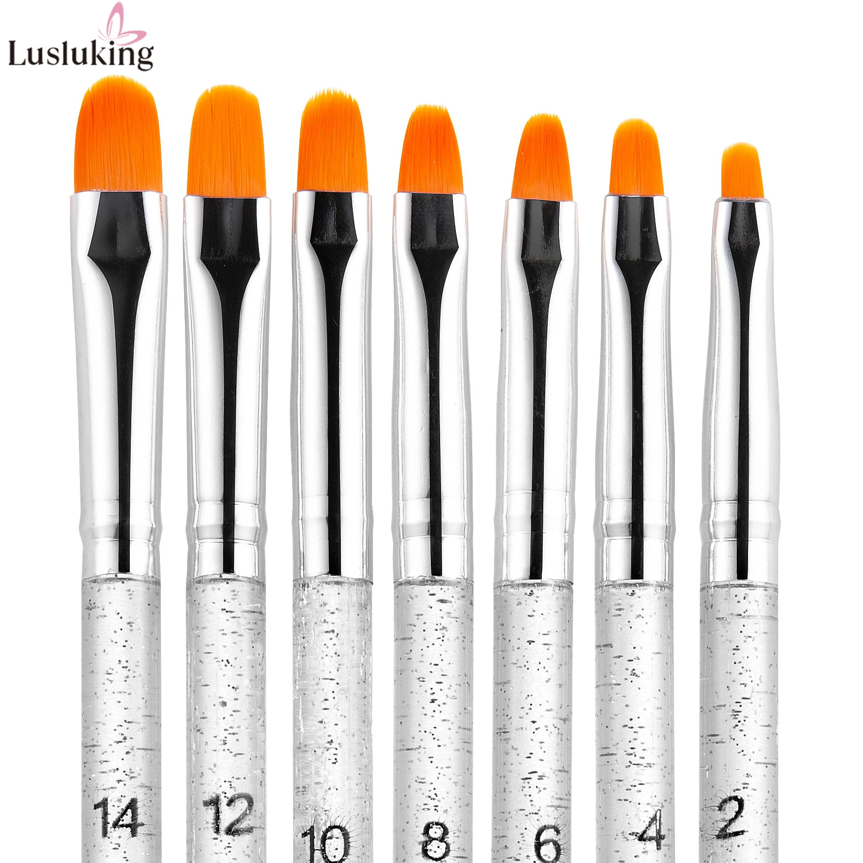 7PCS UV Gel Nail Art Brushes Set 2-14 Size Poly Gel Extension Builder Pens Pro Tools Painting Pens For Nail Design Nail Supplies