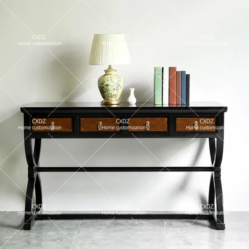 Simple Solid Wood Long Table with Cross Legs for Bedroom Living Room Office Computer Desk New Style