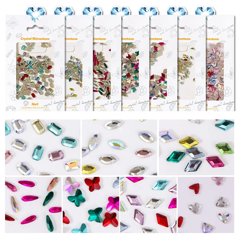 100/500pcs Rhombus Drop Mixed shape Boutique Flat bottom nail art rhinestones Glass crystal 3D nail decoration wholesale