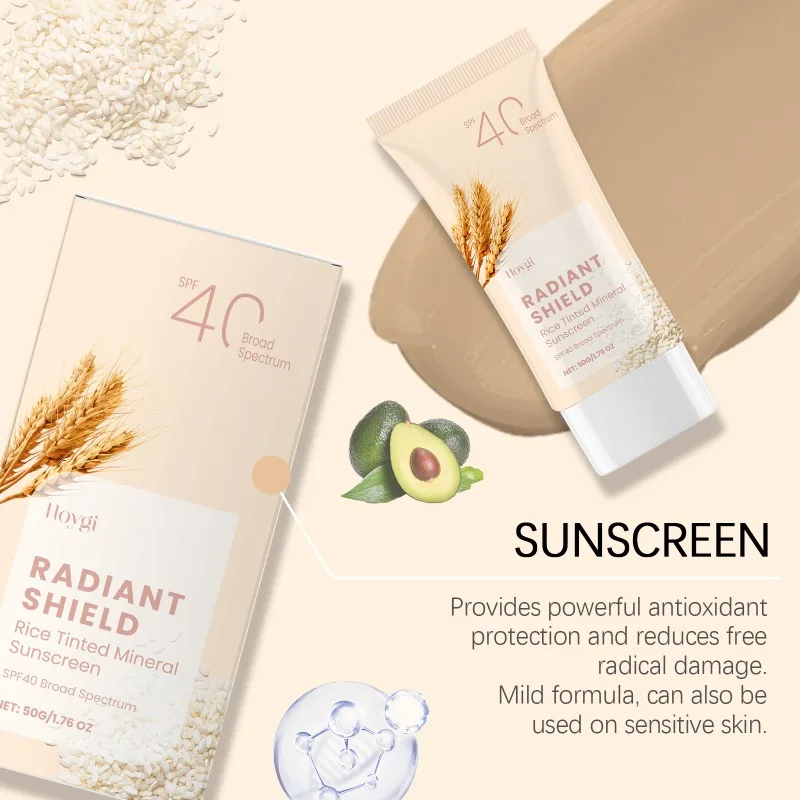 Protetor solar mineral colorido de arroz spf40 + uv refrescante hidratante anti-envelhecimento controle de óleo duradouro protetor solar isolamento creme de cuidados