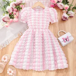 2024 New Dress Kids Girl Clothes Puff Summer Short Sleeve 3 4 5 6 7 Years Old Casual Soft Strip Birthday Baby Girls Tutu Dresses