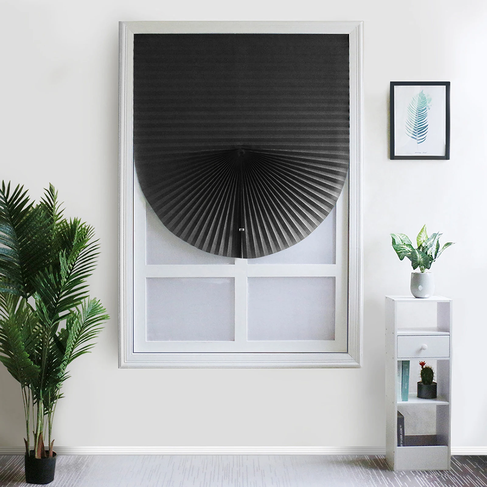 Blackout Pleated Window Shades Window Blind Blackout Light Block Cordless Black 90*150cm 90*180cm