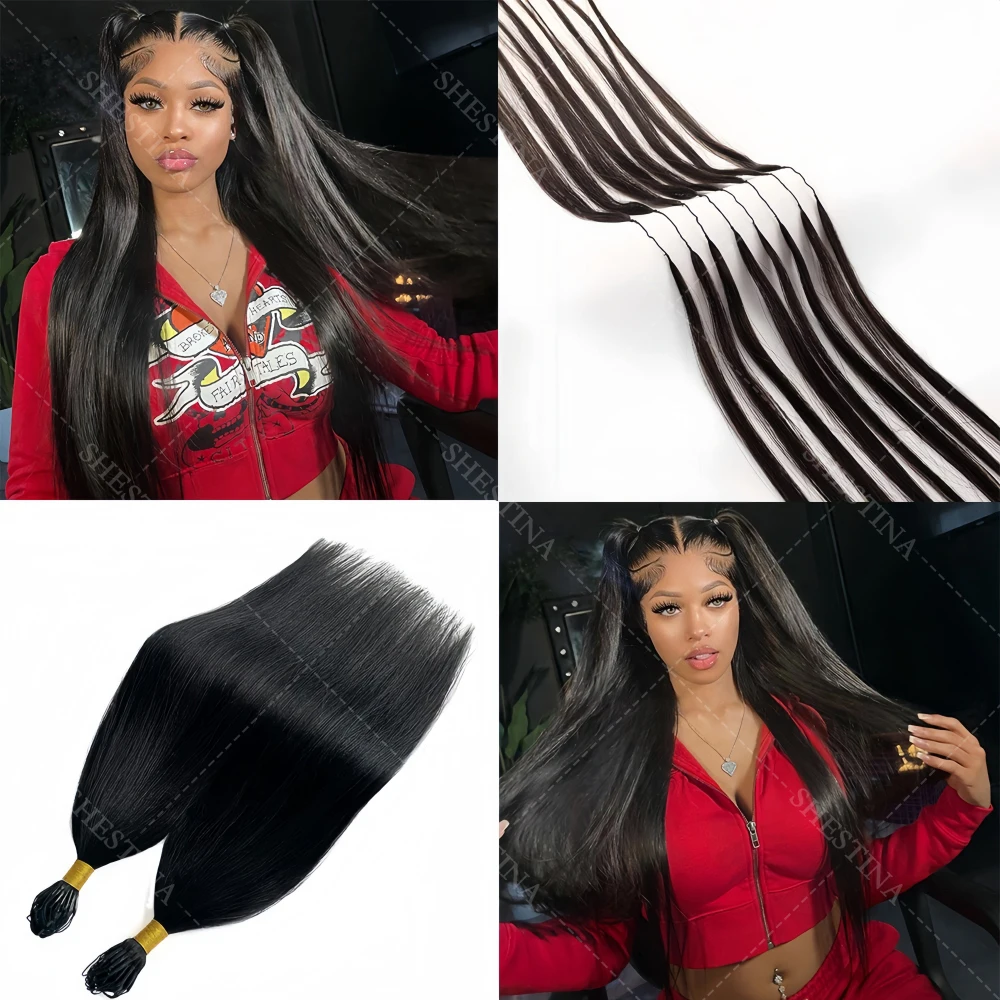 Feather Crochet Human Hair Invisible Miracle Knots Silky Straight Bundles Human Hair Natural Black 100% Raw Real Hair Extensions