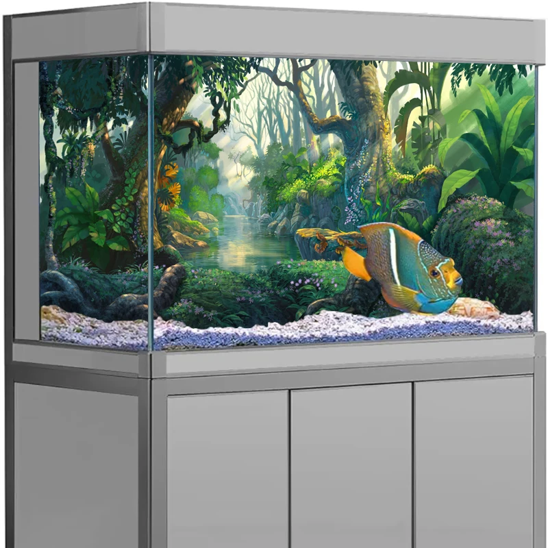 3D Aquarium Background Poster PVC Adhesive Sticker Fish Tank Underwater World Backdrop Forest Background Sticker