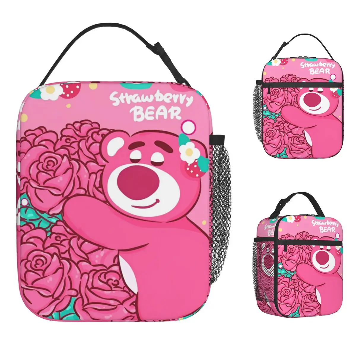

Изолированные сумки для обеда с милым клубничным медведем, контейнер для обеда большой емкости, термосумка, сумка-тоут, ланч-бокс, сумки для хранения еды