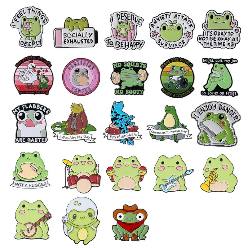 Broches de la serie Cute Frog Set, insignias de aleación de animales divertidos de dibujos animados, accesorios de ropa y alfileres para amigos como regalo