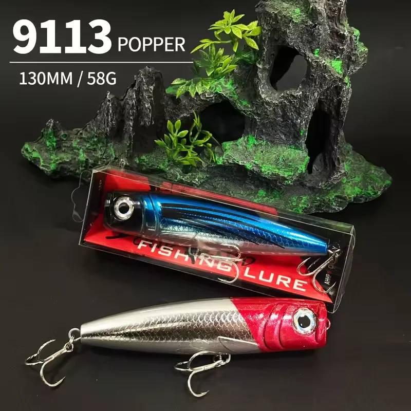 Przynęty wędkarskie Big Popper 58g, 130mm, wobler typu twitch, sztuczne przynęty do połowu tuńczyków w wodach słonych, do trollingu, powierzchniowe, typu swimbait, akcesoria. — zdjęcie 5