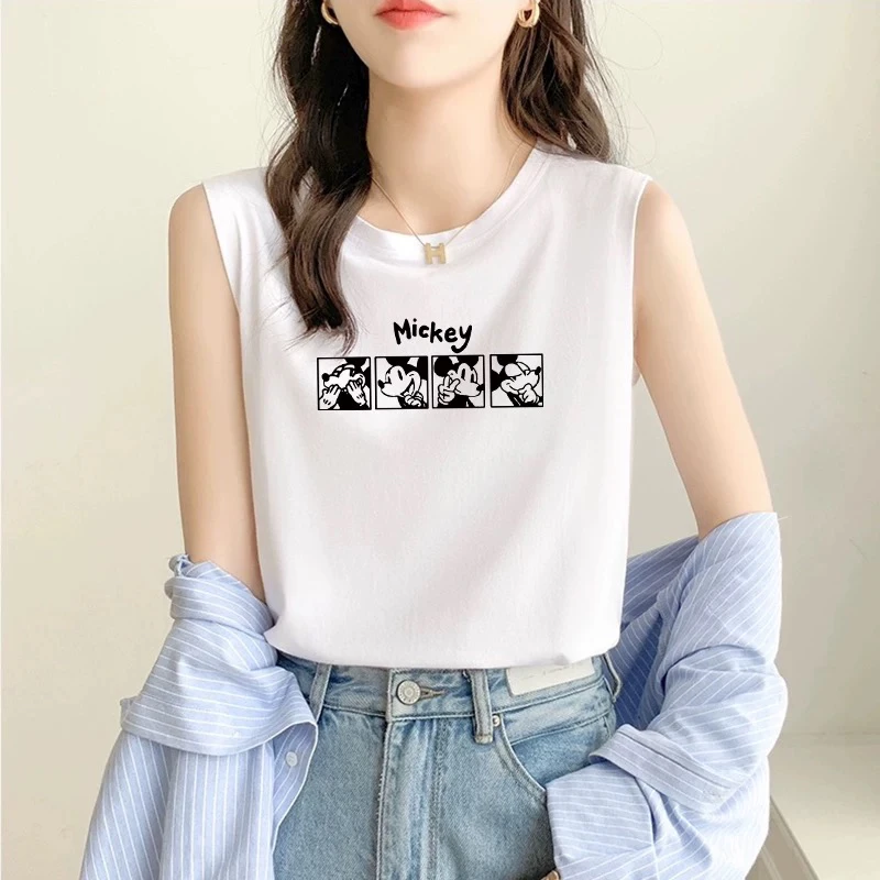 Nowa koszulka na ramiączkach z czystej bawełny na wiosnę i lato, damska, luźna, wyszczuplająca, z okrągłym dekoltem, modna, do pracy, prosty krój, bawełna.