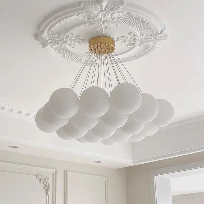 Modern Cream Style White Glass Ball Chandelier Ceiling Modern Minimalist Magic Bean Lantern-style Hanging Lamp Lighting Fixture