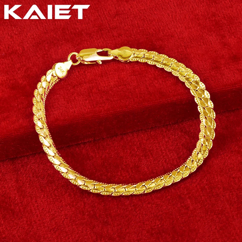 

KAIET 925 Sterling Silver 6mm Side Chain Bracelet Plated With 18K Gold Wedding Party For Women Charm Fine Jewelry