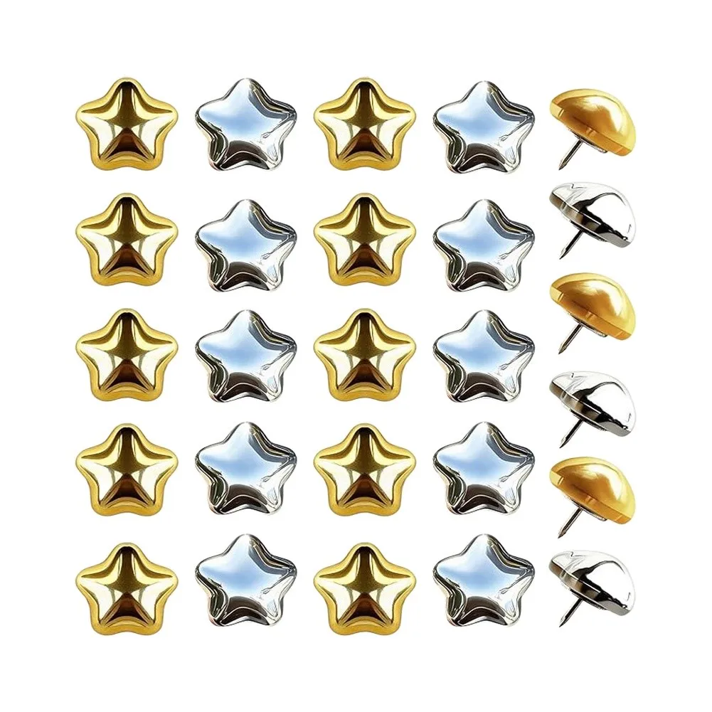 Shiny Metallic Star Push Pins 30 pcs Gold Silver Electroplated Decorative Tacks for Bulletin Boards Cork Boards