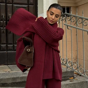 Minirock -Strickjacken definieren weibliche graue einzelne Brüste Langarm -Kehrmaschine hohe Taillenröcke 2024 Herbst -Frauen -Set mit zwei Teilen 12 Hauptverkäufe Rot -Set -Wicklung - №7