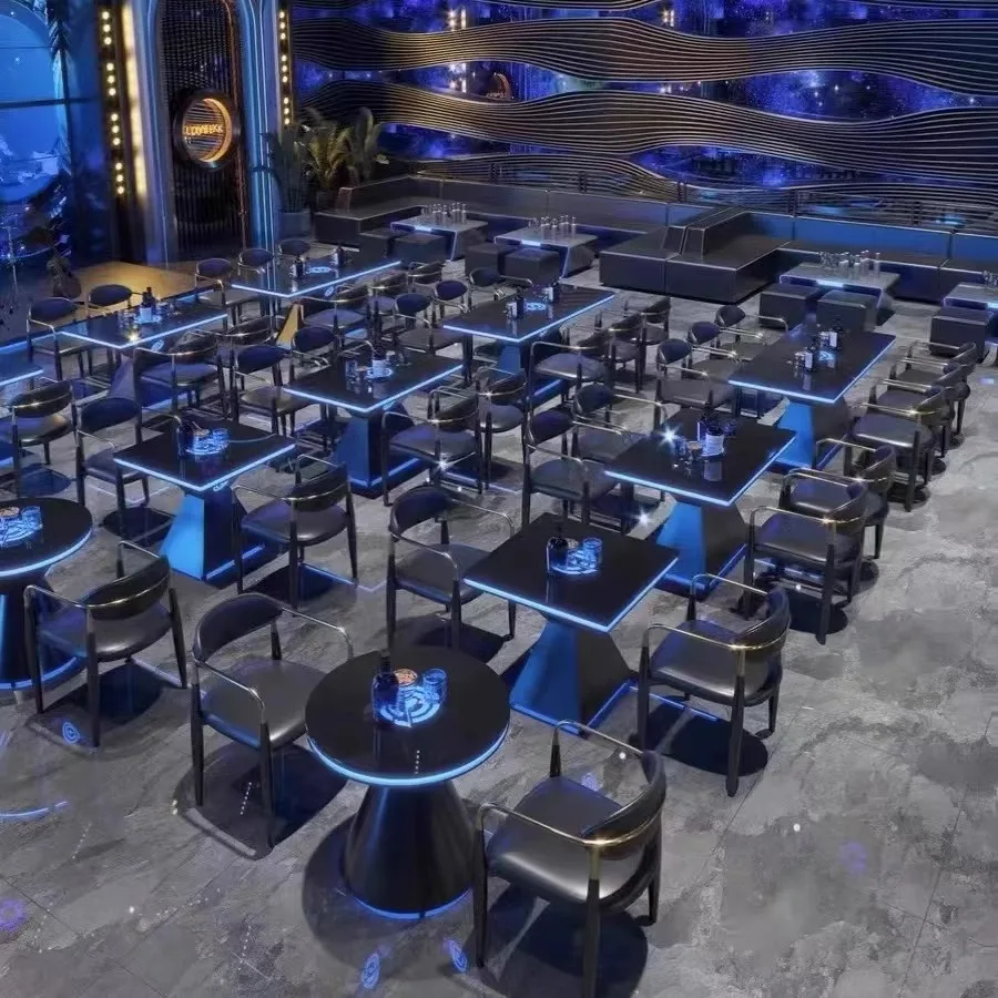 

Commercial Bar Sofa Clear Bar Table And Chair Salon Combination Music Bistro Restaurant Western Cafe Luminous Table