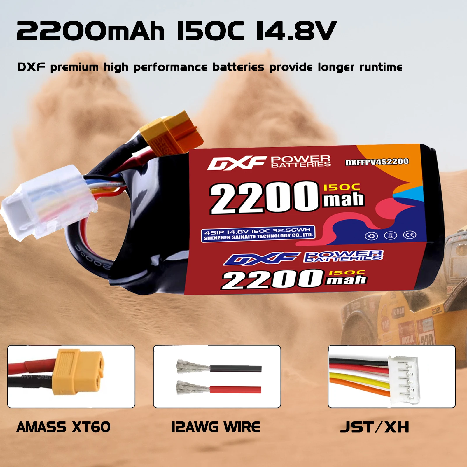 Bateria DXF Lipo 4S 14,8V 1550mAh 2200mAh 1400mAh 1300mAh 150C com plugue XT30 XT60 JST para helicóptero FPV Quadcopter Drone