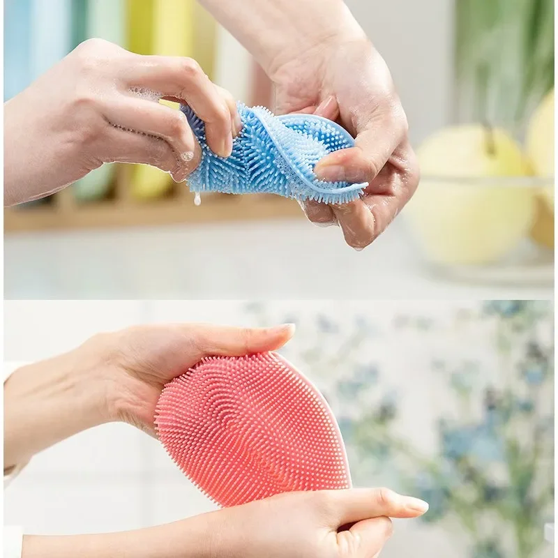 1/5/10Pc Soft Silicone Scouring Pad Washing Sponge Reusable Kitchen Cleaning Dishwashing Brush Fruit Vegetable Brushes Table Mat