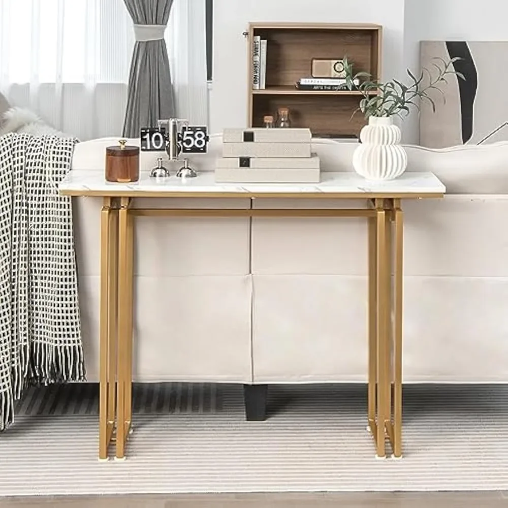 

43.5 Inch Console Table, Faux Marble Foyer Table with Adjustable Feet, Gold Frame, Modern Entryway Table
