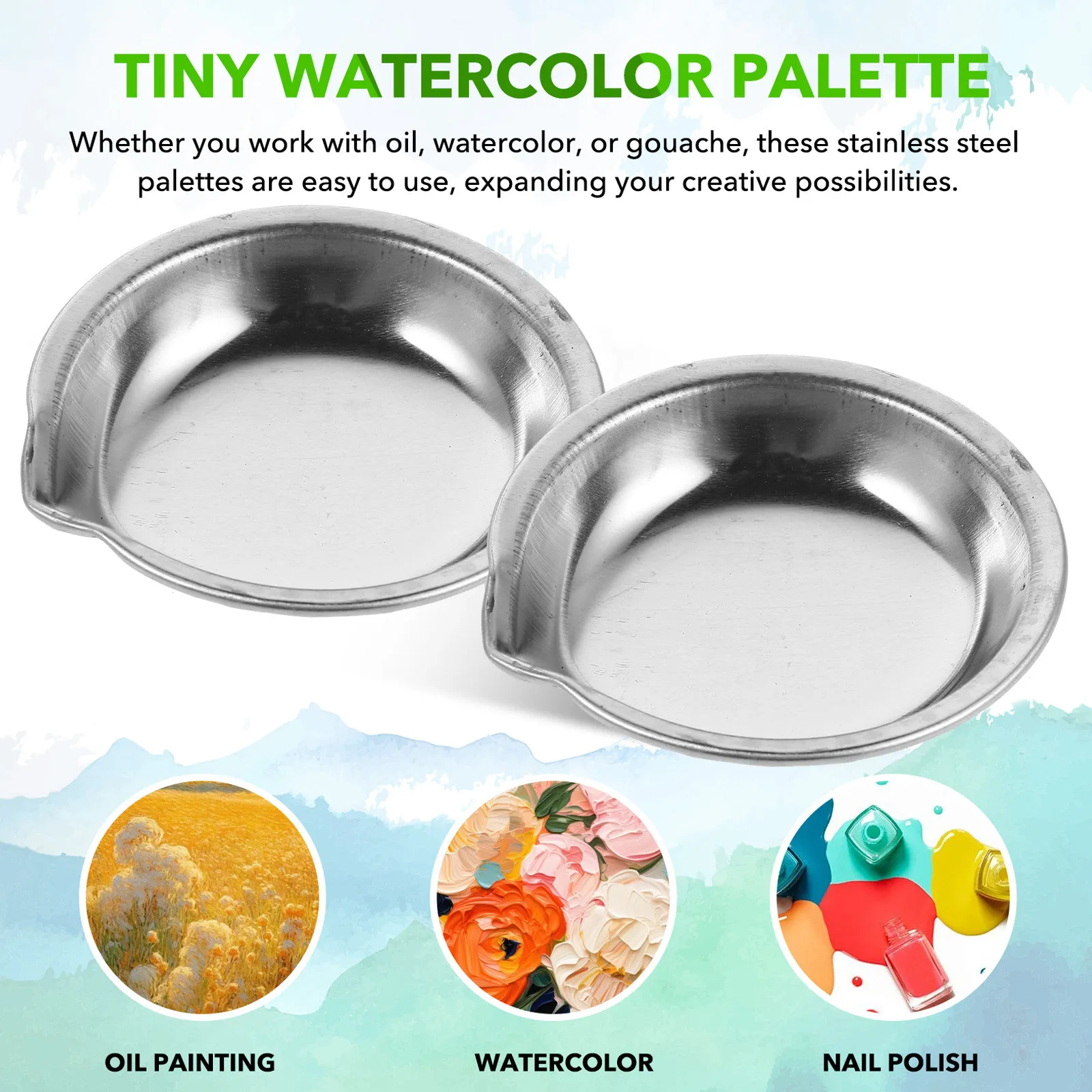 18Pcs Stainless Steel Paint Mixing Tray Flat Bottom Oil Watercolor Paint Palette for Artist Color Mixing Makeup Craft Supplies
