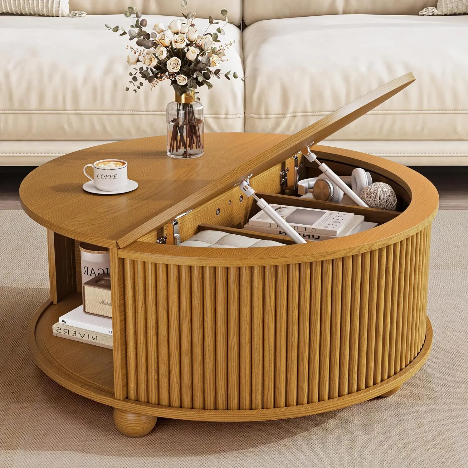 Fluted Round Coffee Tables,31.5