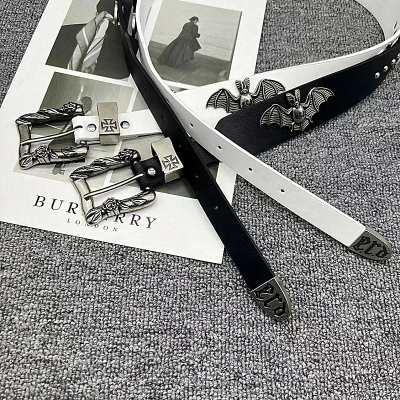 القوطية تصميم Erd الخفافيش حزام خصر للرجال عبر الجوف مزدوجة مسمار الشرير برشام صف مزدوج حزام روك شخصية Y2k حزام 2025