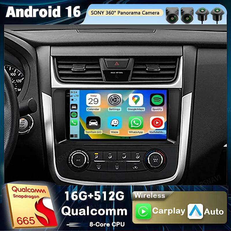 Radio Multimedia para Auto con Android 16 y Qualcomm, para Nissan Teana 3 Altima 5 L33 2013-2020, Reproductor de Video, Navegación GPS, Estéreo, Carplay