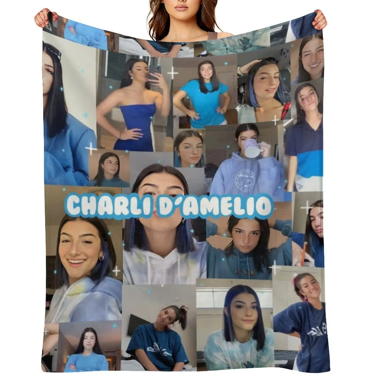

Blue Charli DAmelio collage Throw Blanket Bed linens Sofas Thin cosplay anime Blankets
