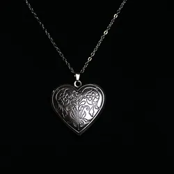 1pc Engraved Flower Heart Photo Frame Stainless Steel Charms Openable Locket Necklaces Women Men Fashion Memorial Jewelry Gift
