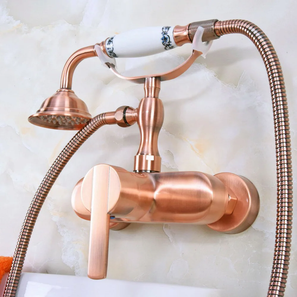 

Antique Copper Wall Mounted Bathroom Shower Faucet Set with 1500MM Hose Handheld Spray Head Mixer Tap Dna319