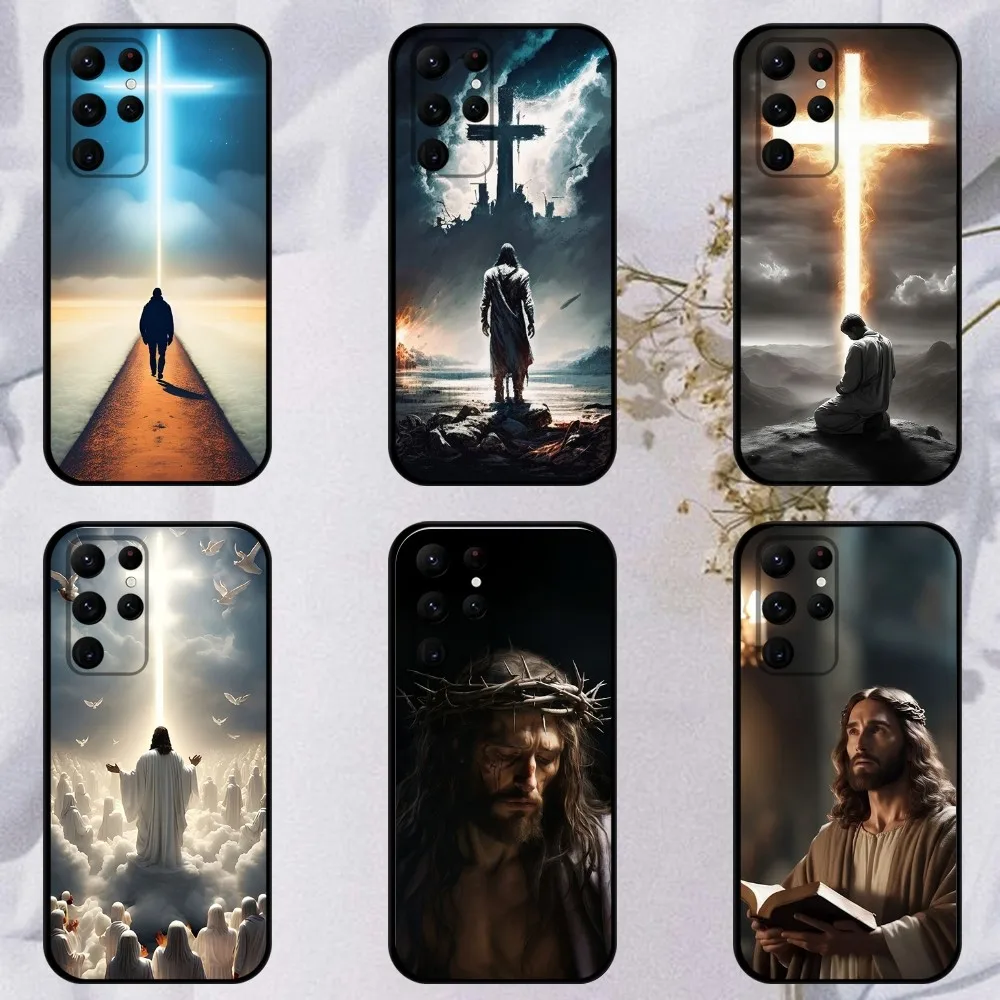 

Jesus Christ Christian Phone Case For Samsung S23,23,22,30,21,10,9,Note20 Ultra,Lite,Ultra,5G,Plus,FE,Black Soft Case