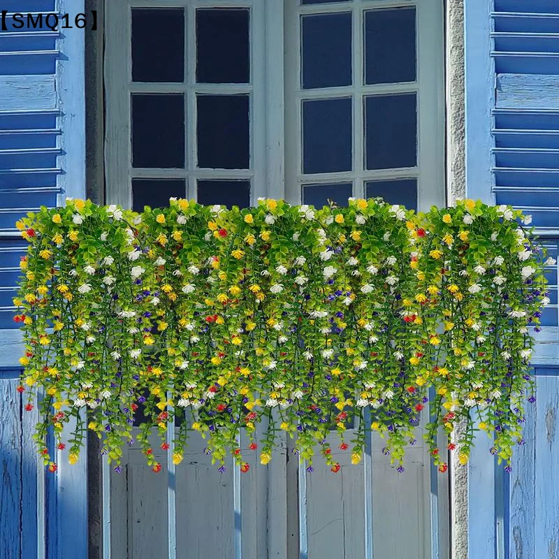 2Pcs Wall Home Garden Wedding Decoration Outdoor Artificial Plant Hanging Flowers With Eucalyptus Leaves Greenery Vine【SMQ】