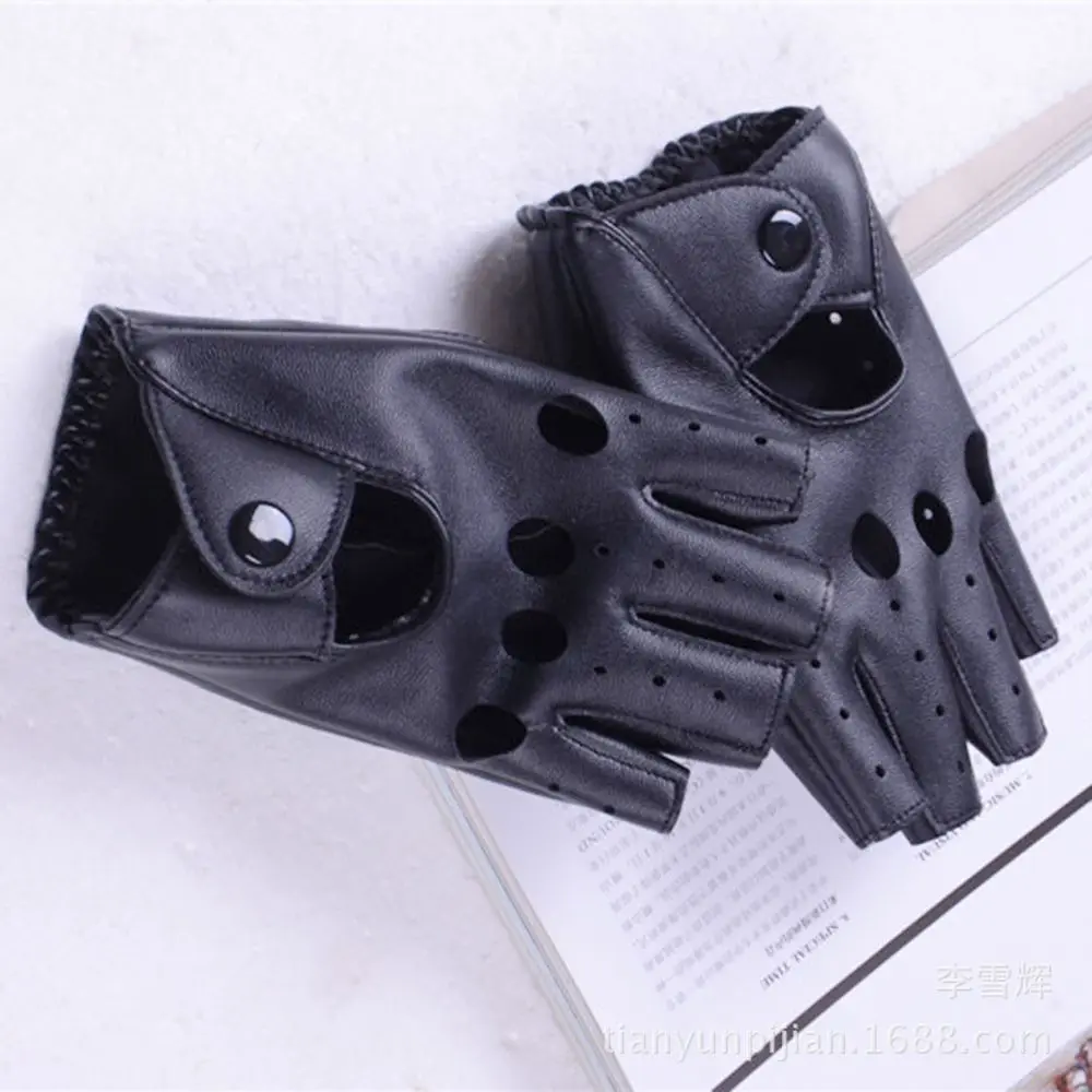 

Cute Women Hot Black Half Finger Gloves Driving PU Leather