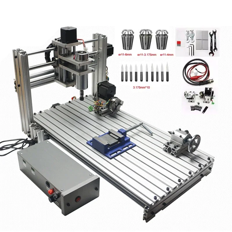 

DIY MINI CNC Router 3020 3/4 Axis Wood Engraving Machine 3040 Milling Lathe Metal Carving 220V 400W USB With Drills Cutters