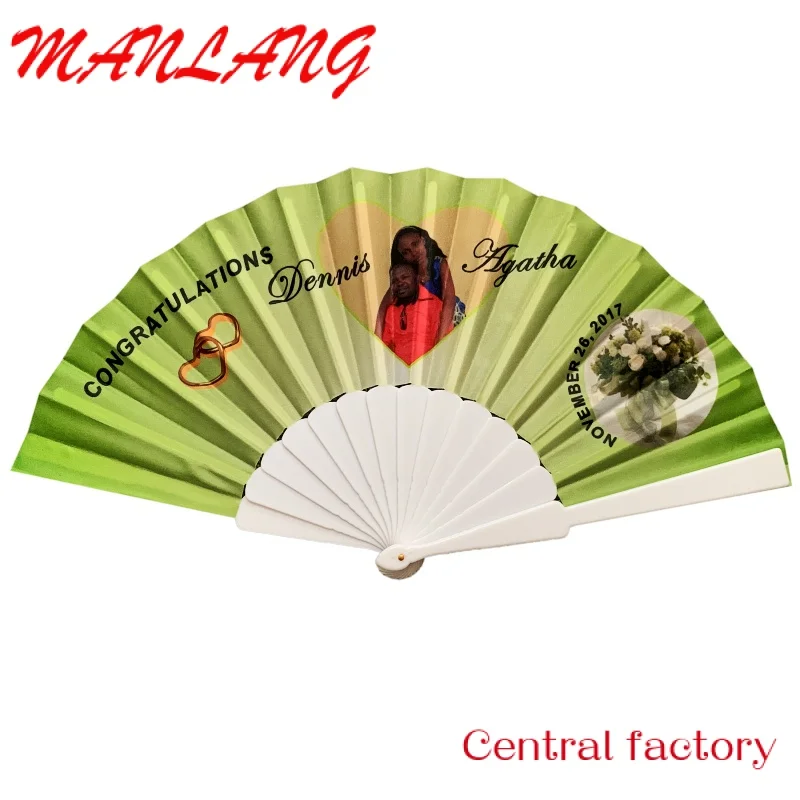 Custom  Small MOQ Personalized Bride and Groom's Names African Folding Hand Fan for Wedding Gift and Invitation