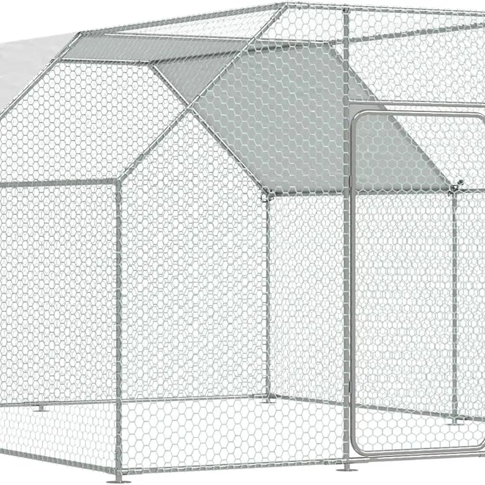 広々とした13x10x6.4フィートの屋外鶏小屋（カバー付き）、8～12羽の鶏用ウォークインペン、フラットルーフデザイン